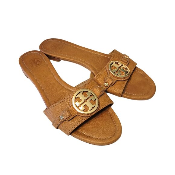 Tory Burch Pebbled Leather Slide Sandals - Picture 1 of 7